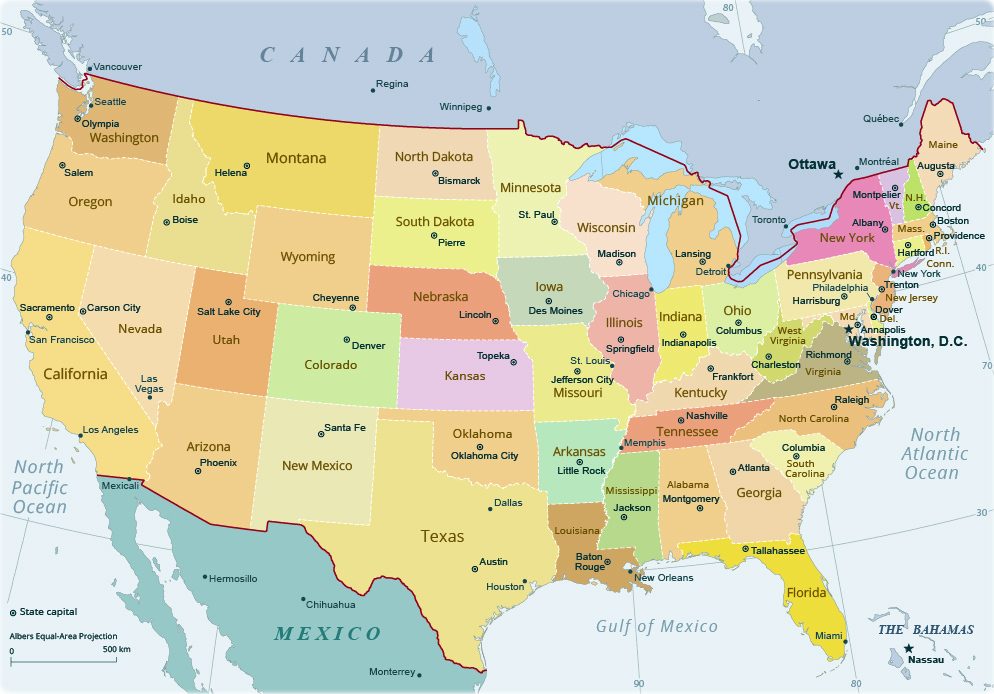 carte des états unis d'amérique