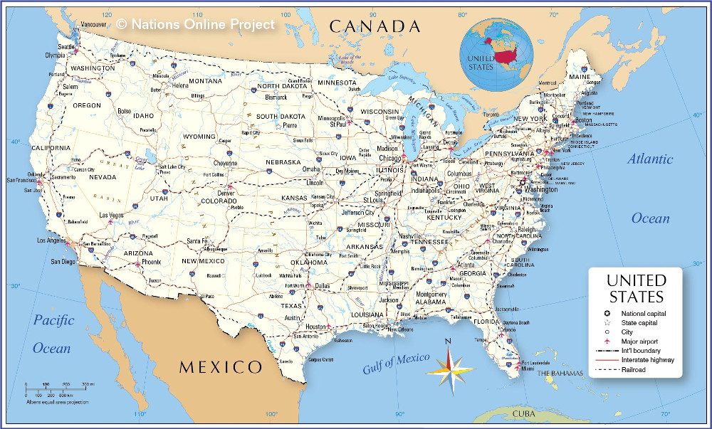 carte géographique des états unis