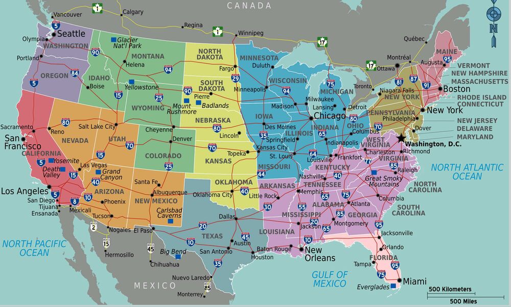 carte routière des états-unis
